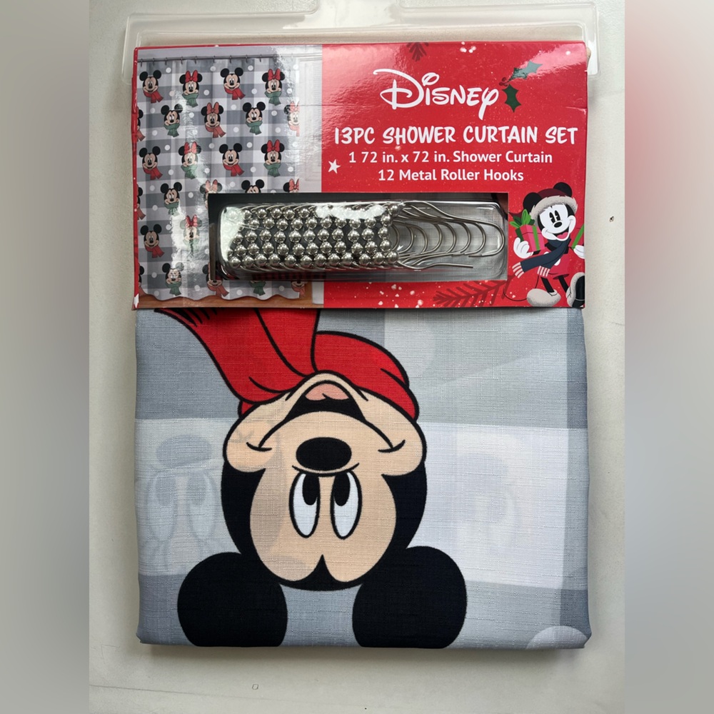 Disney Mickey Minnie Mouse Christmas Shower Curtain Set
